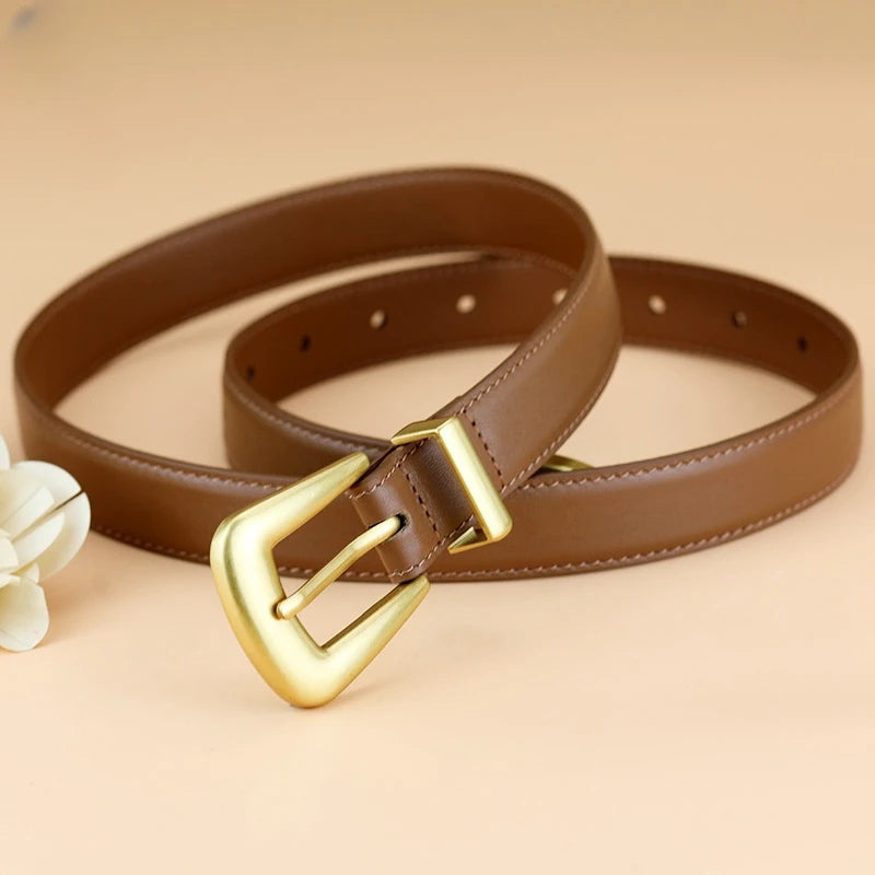 Ceinture Femme en Cuir Véritable avec Boucle Dorée , Modèle Alba