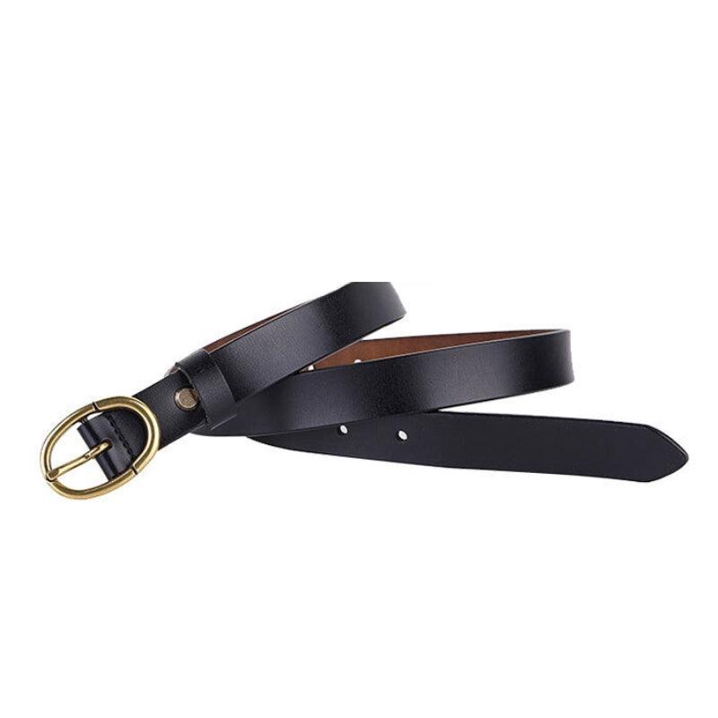 Ceinture en cuir lisse boucle ovale dorée Rétro pour femme, modèle Angela
