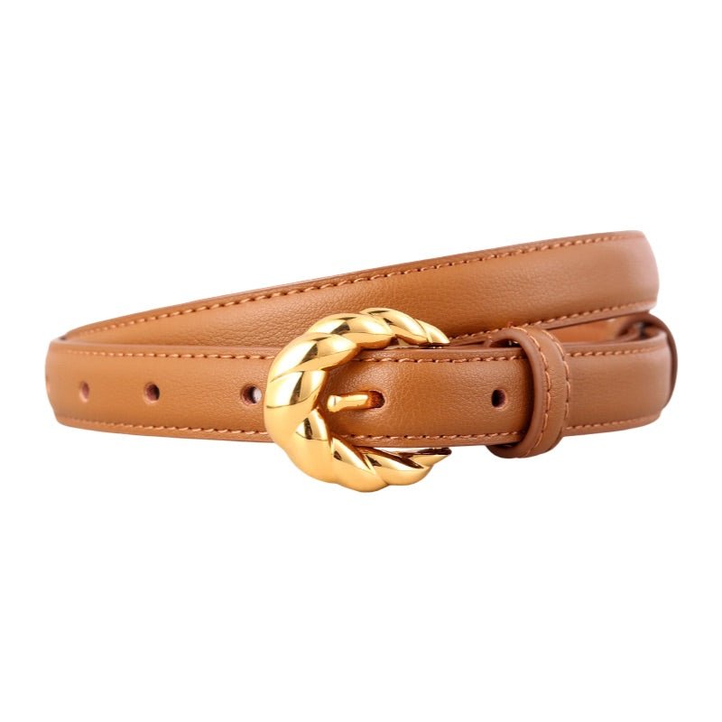 Ceinture en cuir pleine fleur, boucle dorée tressée tendance, modèle Juliette - La Boutique de la Ceinture