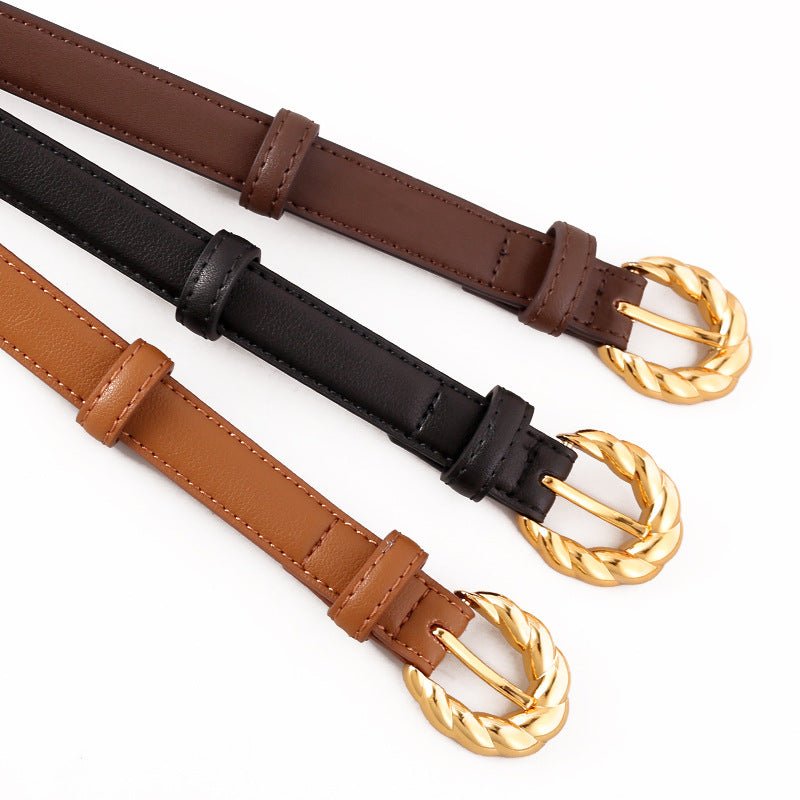 Ceinture en cuir pleine fleur, boucle dorée tressée tendance, modèle Iris