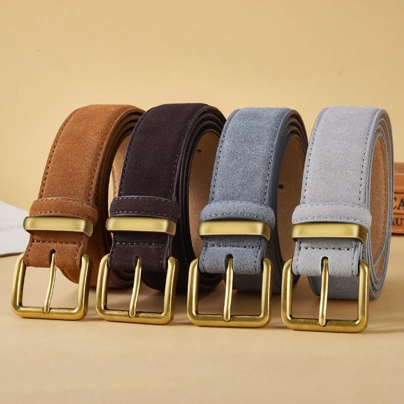 Ceinture en Cuir Suédé Boucle Dorée Carrée , modèle Marinella