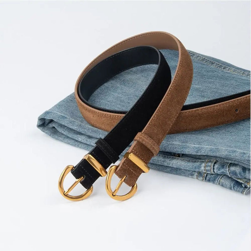 Ceinture en Cuir Suédé Boucle Dorée , modèle Marinella