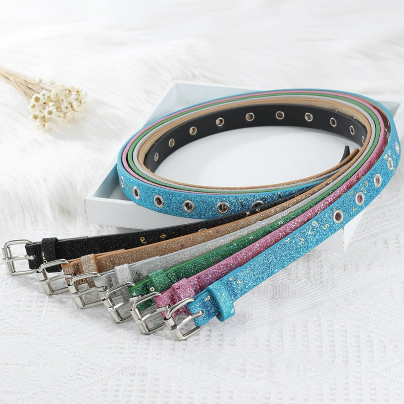 Ceinture enfant ajustable pour fille ou garçon en simili vegan, pailleté à motif chiffres, modèle Bery