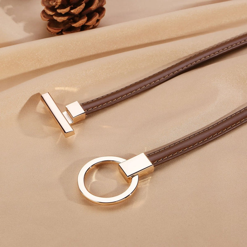 Ceinture fine femme boucle ronde dorée , modèle Mira