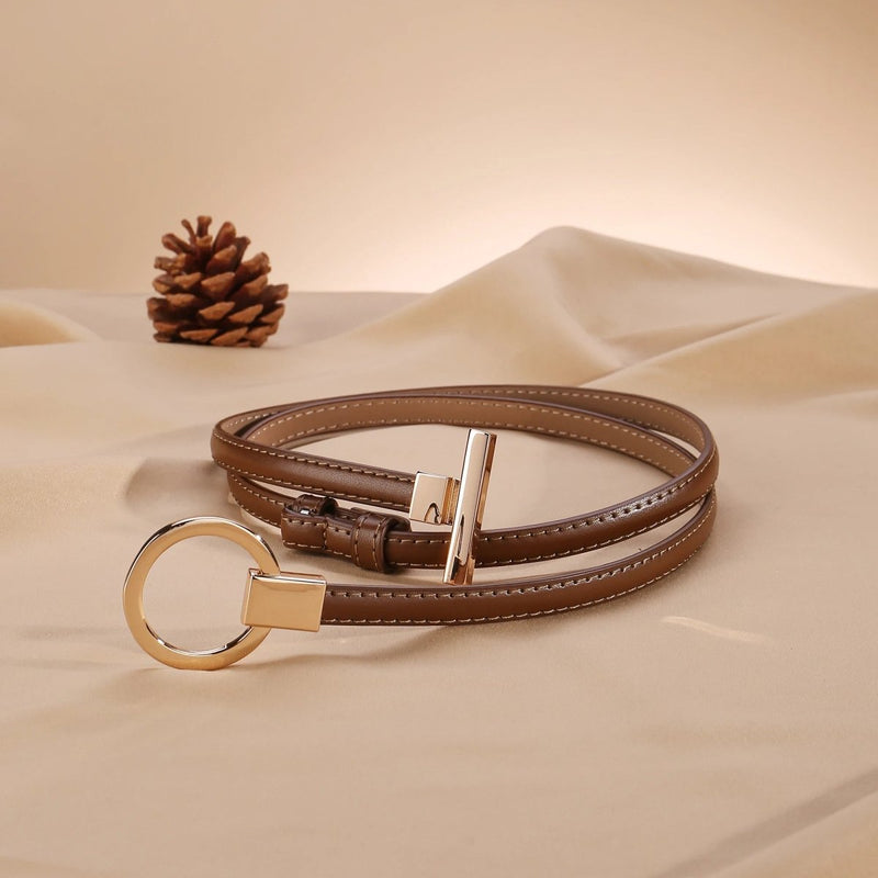 Ceinture fine femme boucle ronde dorée , modèle Mira