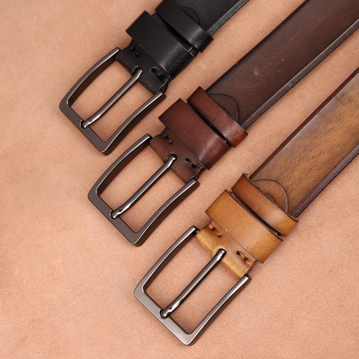 Ceinture homme en cuir véritable boucle ardillon mat, modèle Valério - La Boutique de la Ceinture