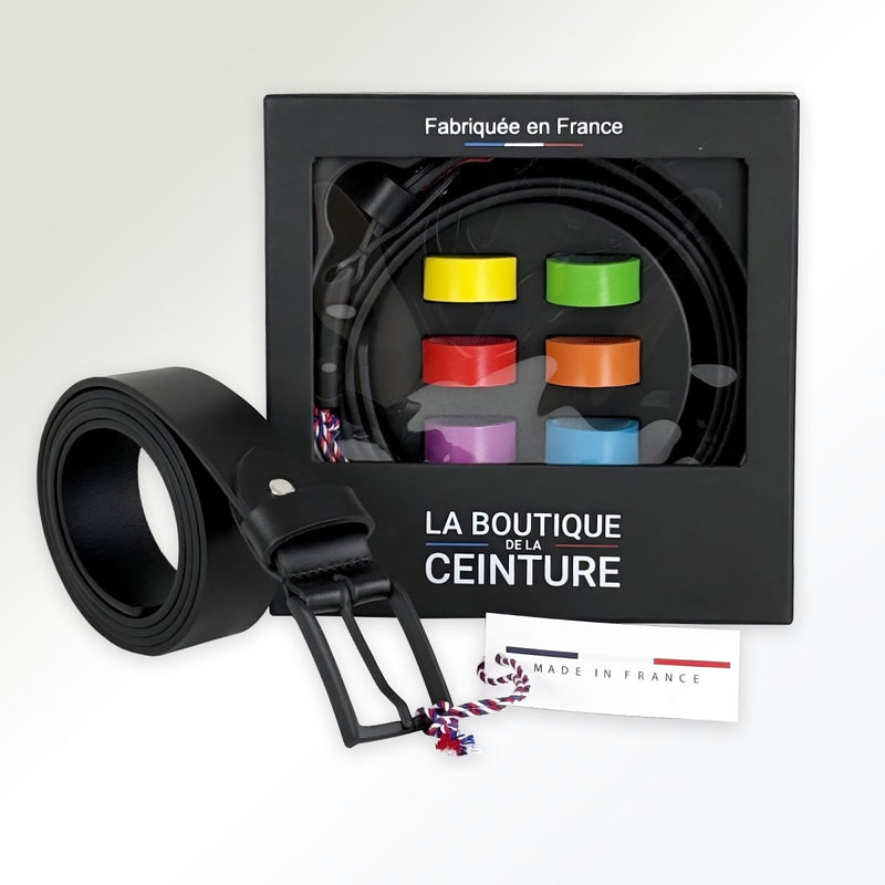 Coffret Ceinture Made In France Prêt à Offrir, 7 Passants interchangeables, Cuir Français, Tannage Végétal, modèle Auréus