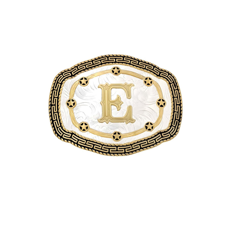 Boucle de ceinture Alphabet, E, modèle Ebi