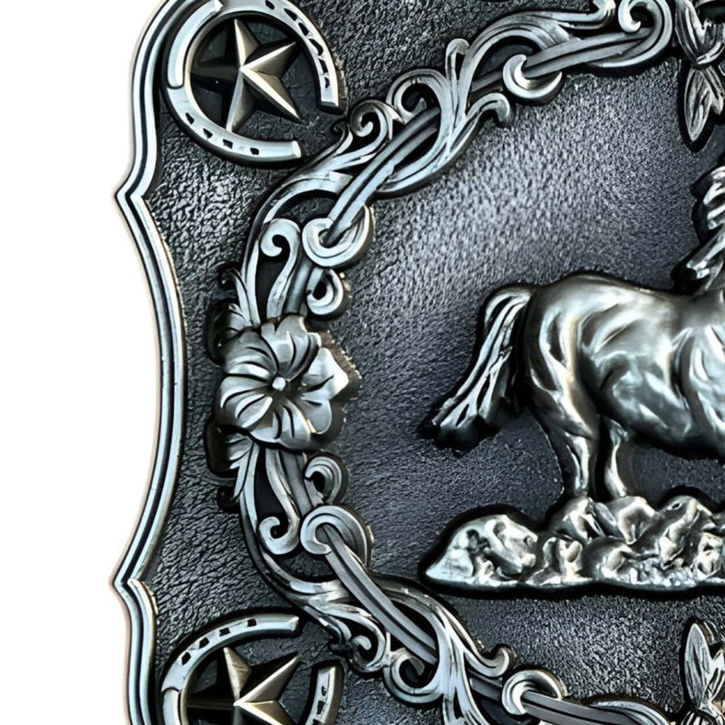 Boucle de ceinture Animal, cheval avec motifs floraux, modèle Jason