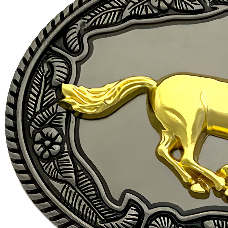 Boucle de ceinture Animal, cheval doré au galop, modèle Randy