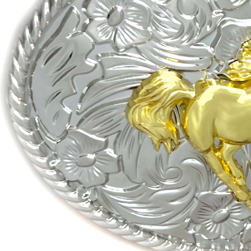 Boucle de ceinture Animal, cheval doré au galop, modèle Ronald