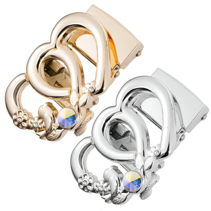 Boucle de ceinture automatique, à strass, motif cœurs et oiseau, modèle Izora