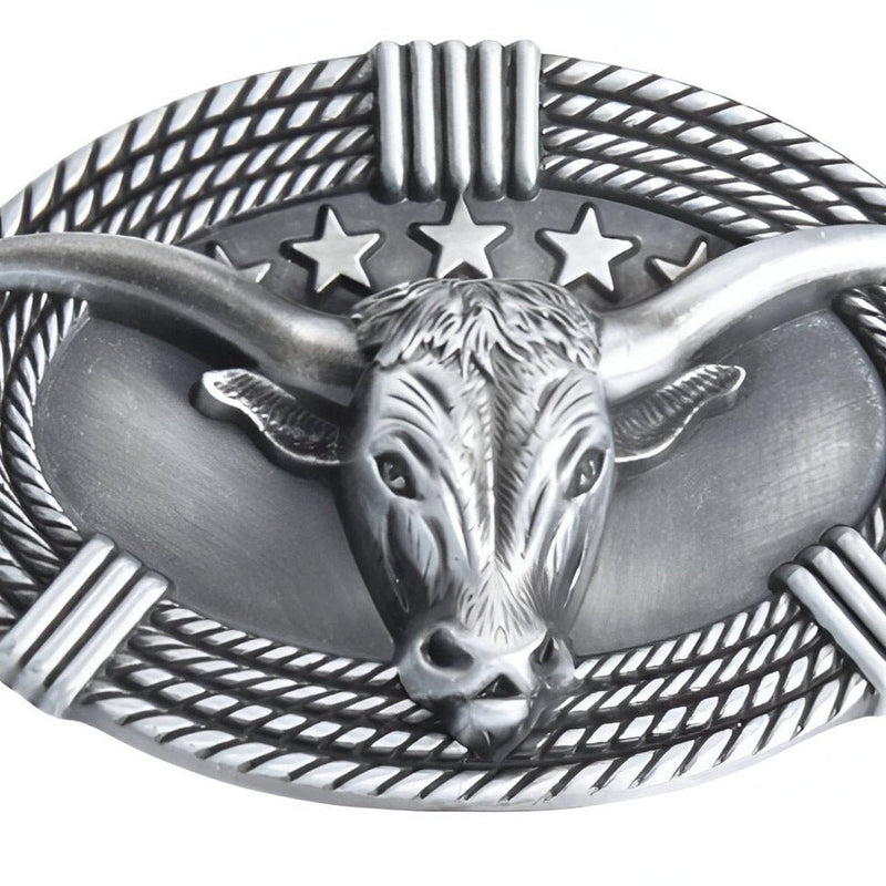 Boucle de ceinture Western, tête de taureau en relief, modèle Jess