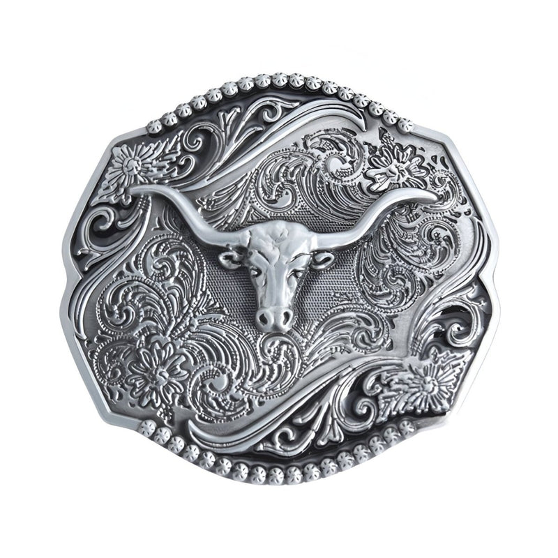 Boucle de ceinture Western, tête de taureau sur fond détaillé, modèle Cyrus