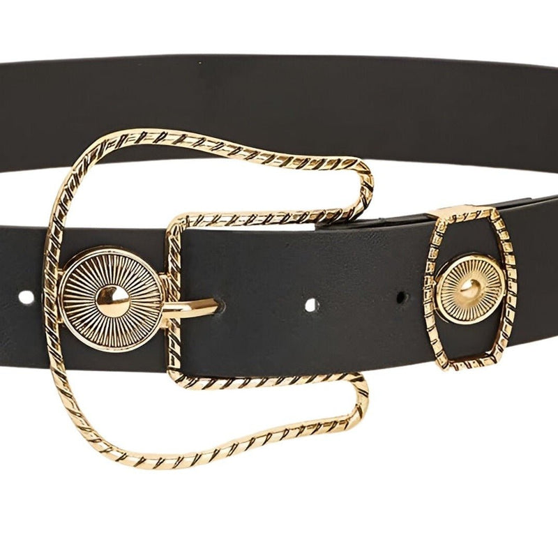 Ceinture à large boucle western dorée, modèle Wakao