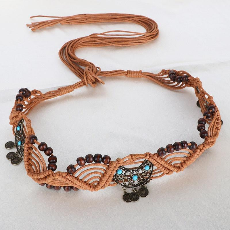 Ceinture à nouer en corde de coton ciré, avec perles, modèle Einina