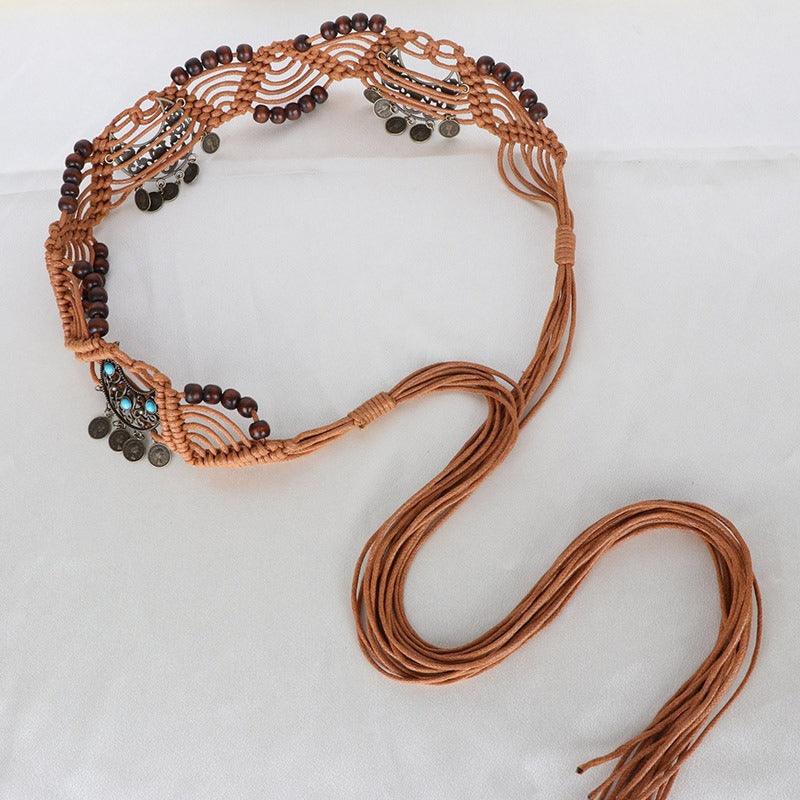 Ceinture à nouer en corde de coton ciré, avec perles, modèle Einina