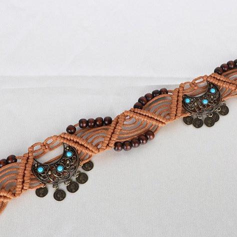 Ceinture à nouer en corde de coton ciré, avec perles, modèle Einina - La Boutique de la Ceinture