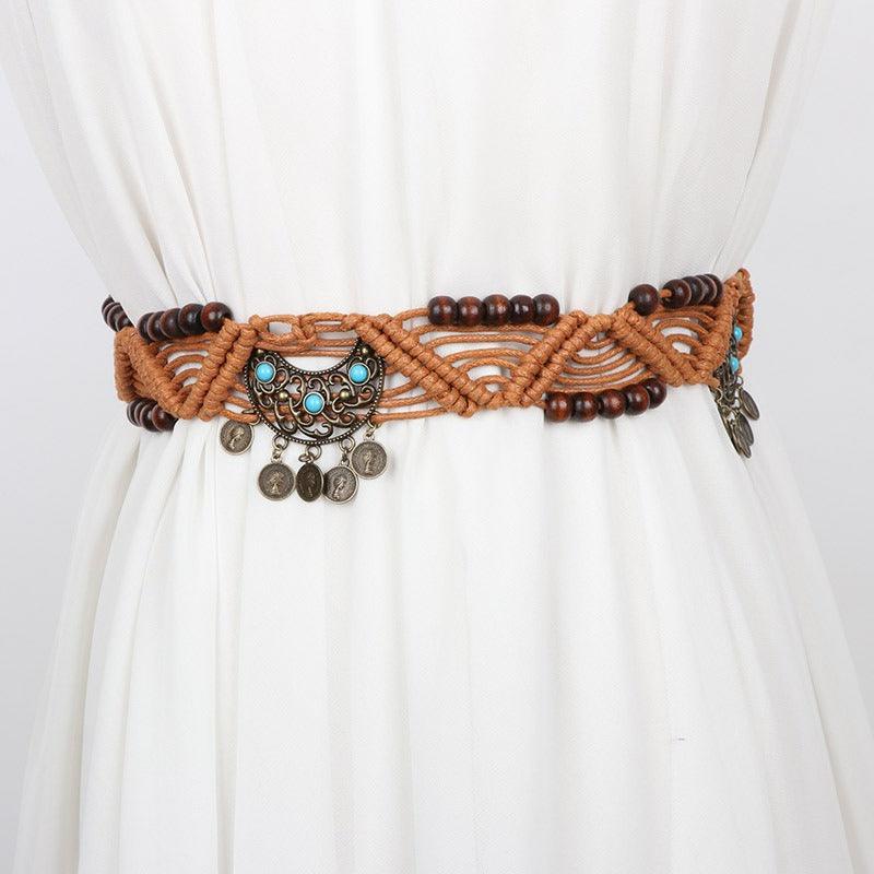 Ceinture à nouer en corde de coton ciré, avec perles, modèle Einina