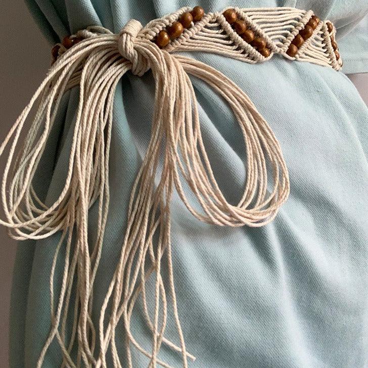 Ceinture à nouer en corde de coton ciré, avec perles, modèle Katinka - La Boutique de la Ceinture