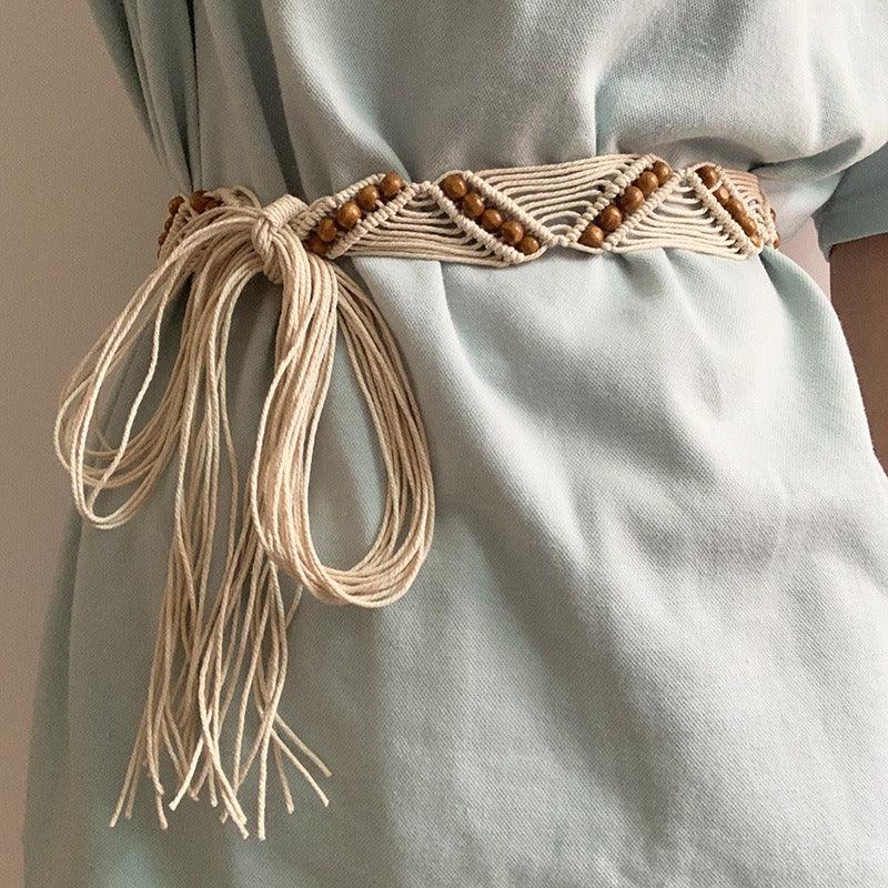 Ceinture à nouer en corde de coton ciré, avec perles, modèle Katinka