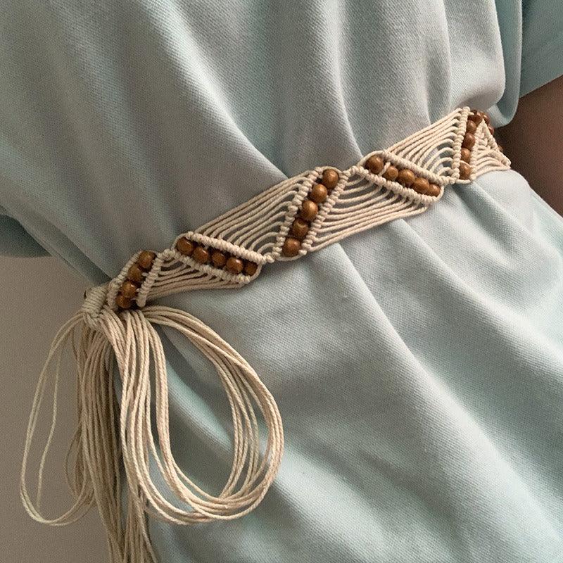 Ceinture à nouer en corde de coton ciré, avec perles, modèle Katinka