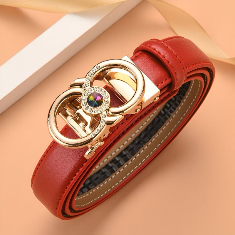 Ceinture automatique en cuir à boucle dorée et strass, modèle Manica