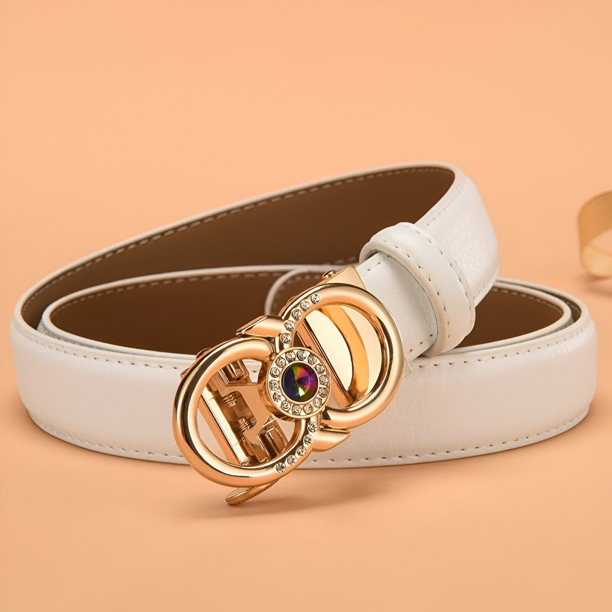 Ceinture automatique en cuir à boucle dorée et strass, modèle Manica - La Boutique de la Ceinture