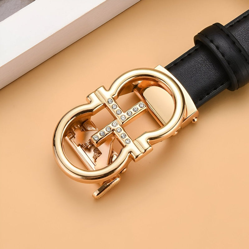 Ceinture automatique en cuir à boucle dorée oméga, modèle Sandra