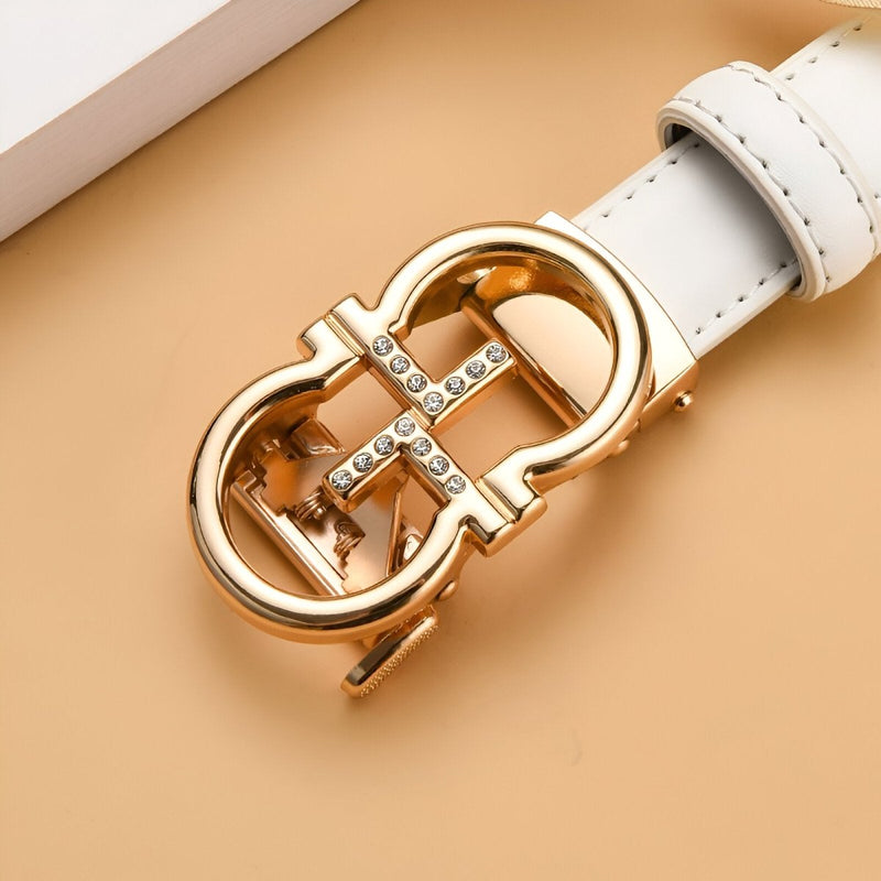 Ceinture automatique en cuir à boucle dorée oméga, modèle Sandra