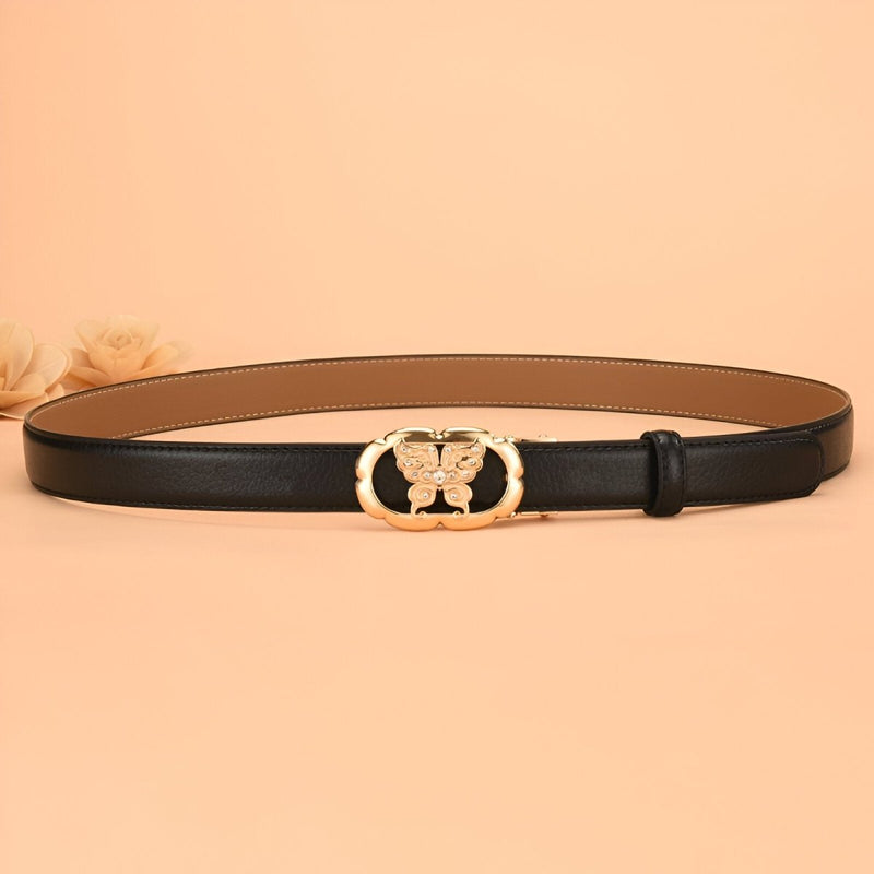 Ceinture automatique en cuir à boucle papillon, modèle Edvina