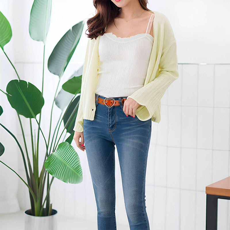 Ceinture avec boucle en coeur, en cuir ajourée, pour femme, modèle Olivia