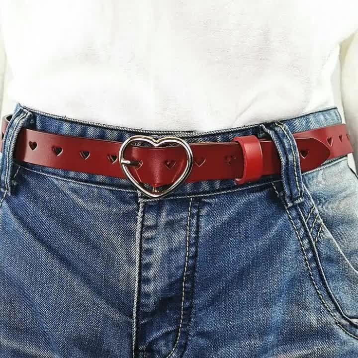 Ceinture avec boucle en coeur, en cuir ajourée, pour femme, modèle Olivia