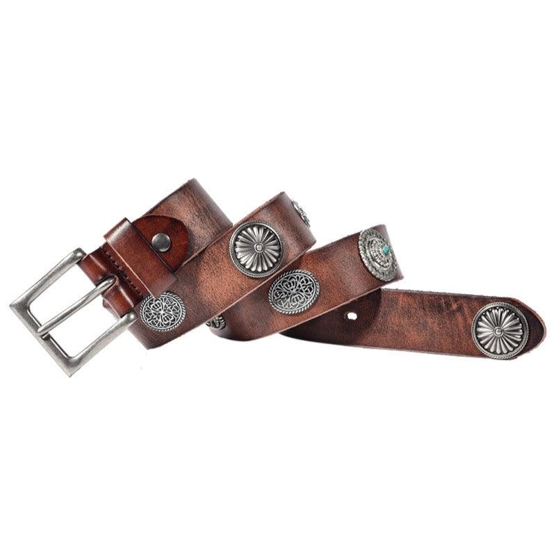 Ceinture Cloutée pour Homme cuir vieilli et décors, modèle Mauli - La Boutique de la Ceinture
