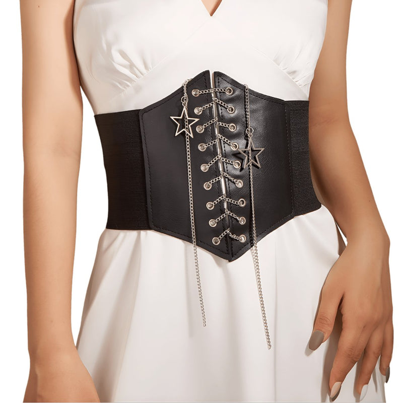 Ceinture corset avec chaînes étoiles, modèle Glenn