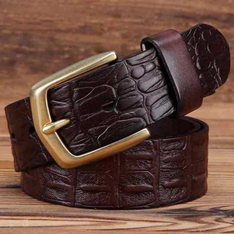 Ceinture cuir effet crocodile boucle dorée pour homme, modèle Garri - La Boutique de la Ceinture
