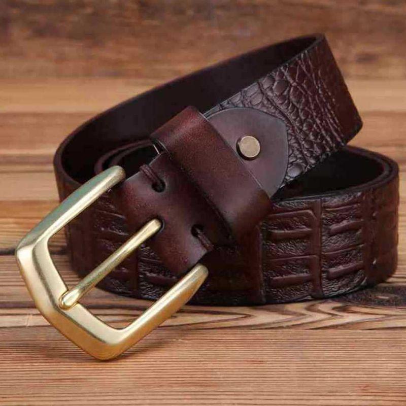 Ceinture cuir effet crocodile boucle dorée pour homme, modèle Garri