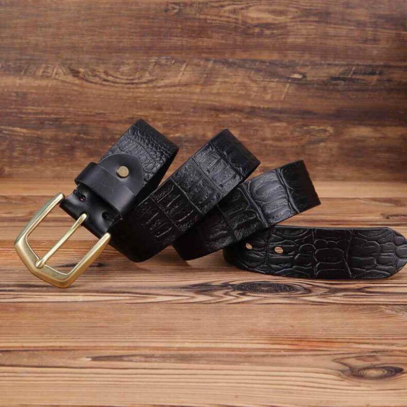 Ceinture cuir effet crocodile boucle dorée pour homme, modèle Garri