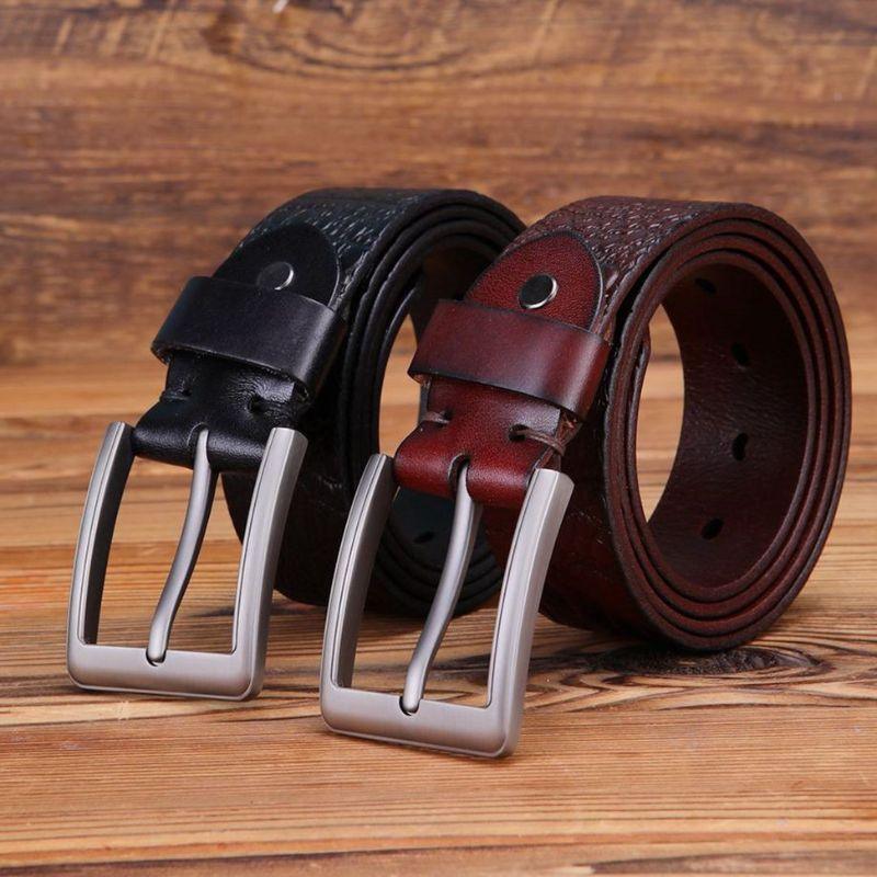 Ceinture cuir motif crocodile boucle argentée pour homme, modèle Alen