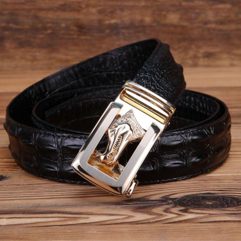 Ceinture cuir véritable boucle dorée crocodile pour homme, modèle Ravil