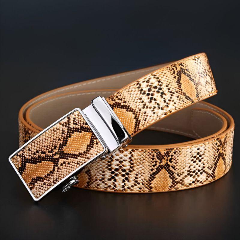 Ceinture de costume cuir véritable motif serpent pour homme, modèle Oraz