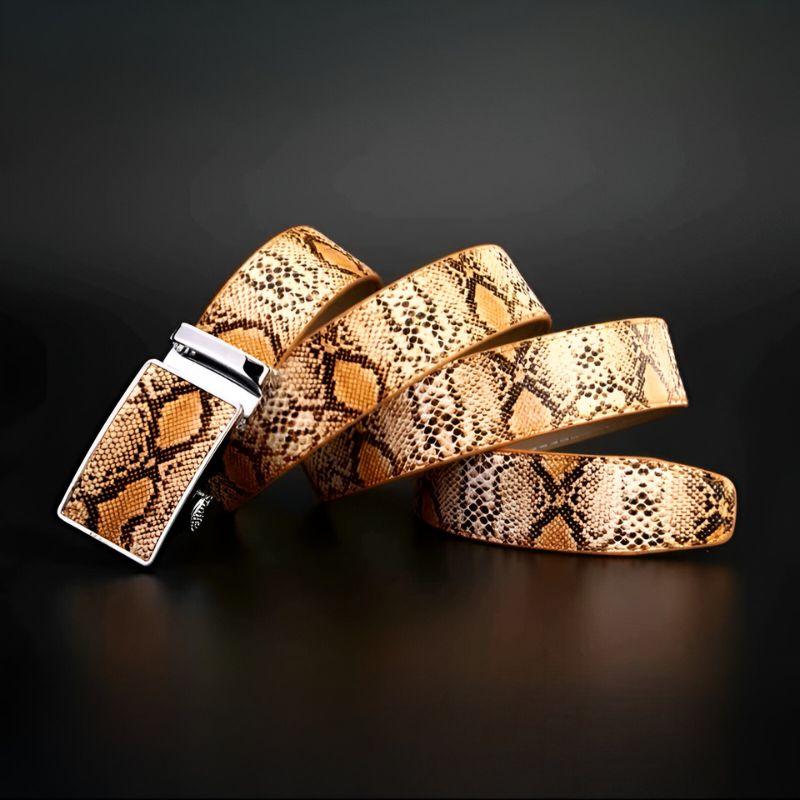 Ceinture de costume cuir véritable motif serpent pour homme, modèle Oraz