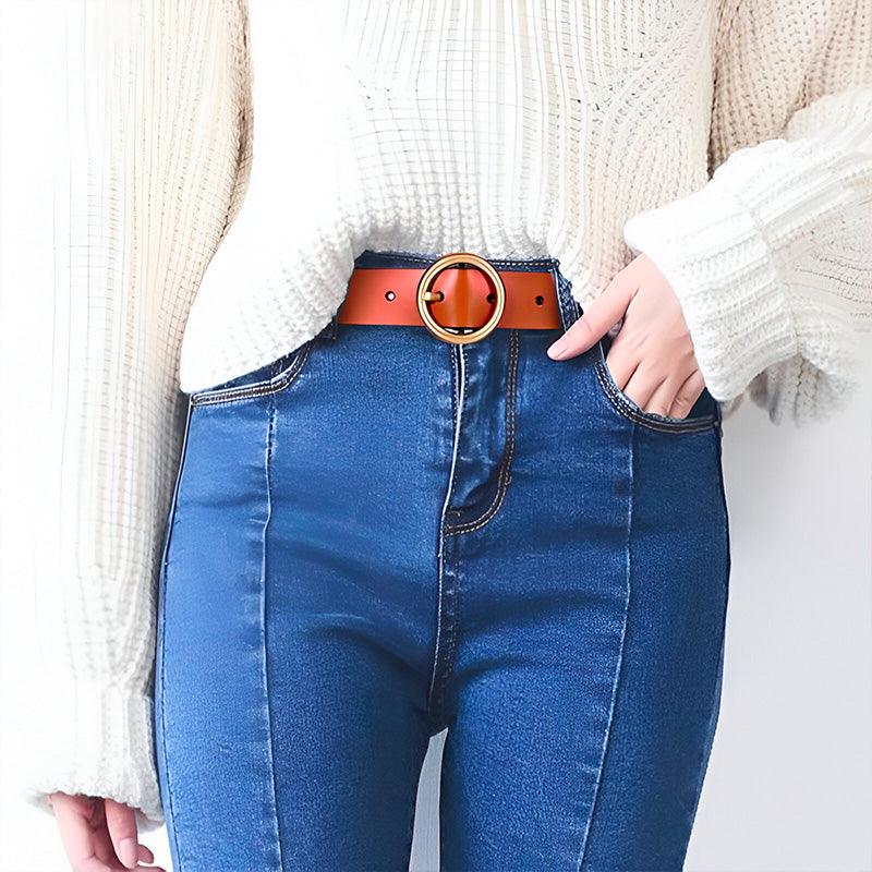 Ceinture en cuir à boucle ronde pour femme, modèle Khatia