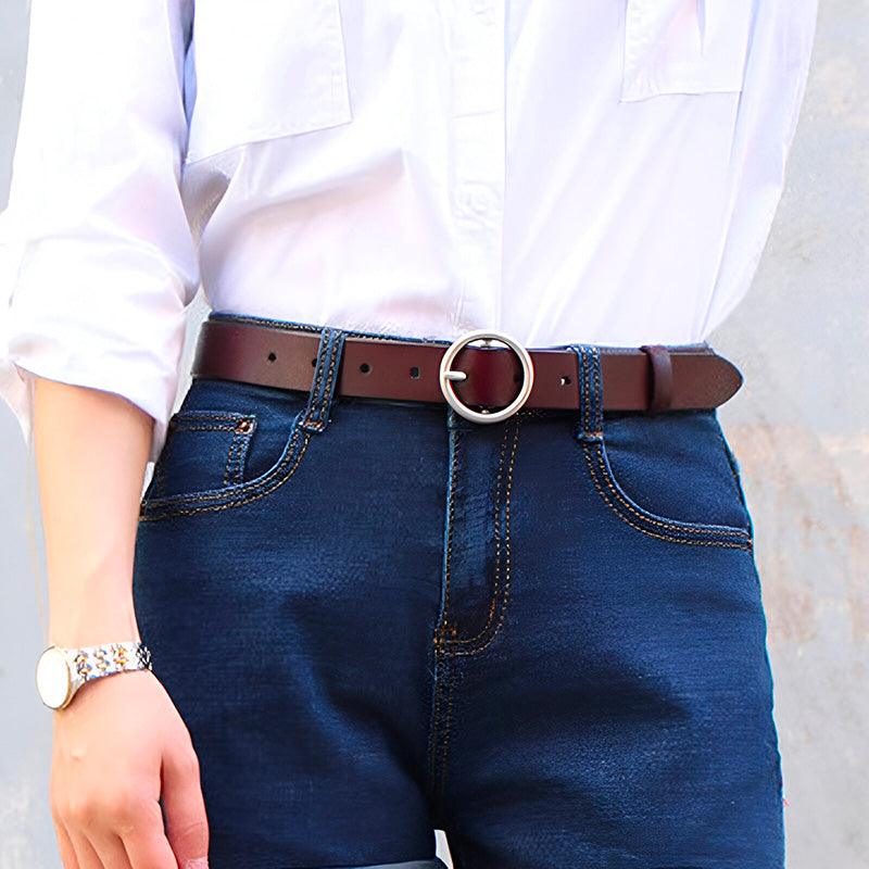 Ceinture en cuir à boucle ronde pour femme, modèle Khatia