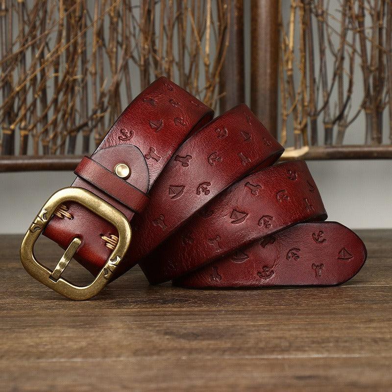 Ceinture en cuir à motifs marins, homme ou femme, modèle Kunal
