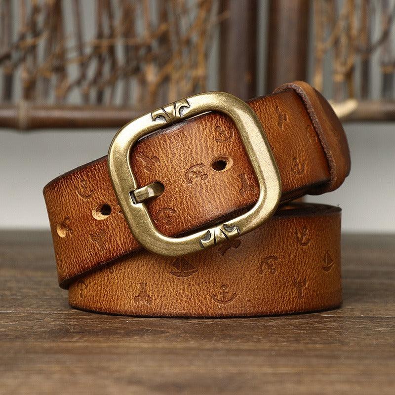 Ceinture en cuir à motifs marins, homme ou femme, modèle Kunal