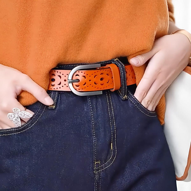 Ceinture en cuir ajourée pour femme, modèle Eteri