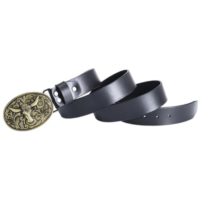 Ceinture en cuir avec boucle taureau, modèle Siku - La Boutique de la Ceinture