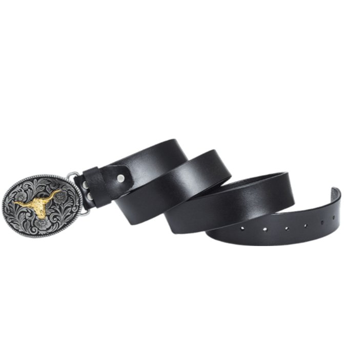 Ceinture en cuir avec boucle tête de taureau, modèle Kenan - La Boutique de la Ceinture