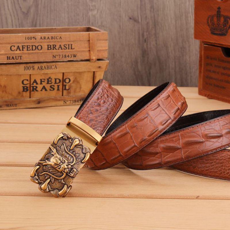 Ceinture en cuir boucle dorée dragon pour homme, modèle Ghazan